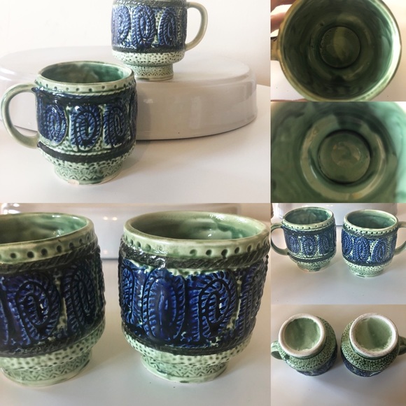 SOLD Set of 8 stackable colorful Aztec mugs 60s style - Picture 4 of 12